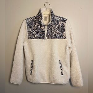 Vera Bradley Cream Quilted Teddy Fleece Pullover ‘Stratford Paisley’ Sz Medium